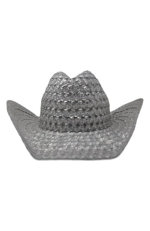 Britney Metallic Detail Woven Hat in Silver