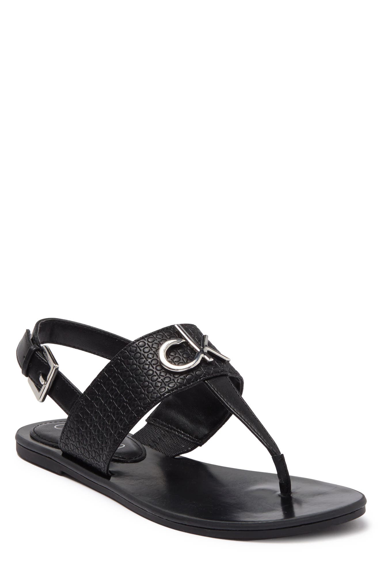 Calvin Klein T-strap Flat Sandal In Black Multi Ll