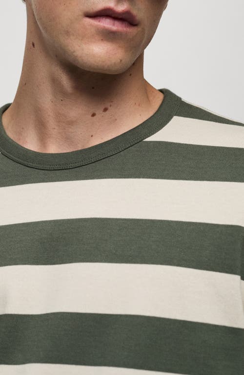 Shop Mango Stripe Long Sleeve Cotton T-shirt In Forest Green