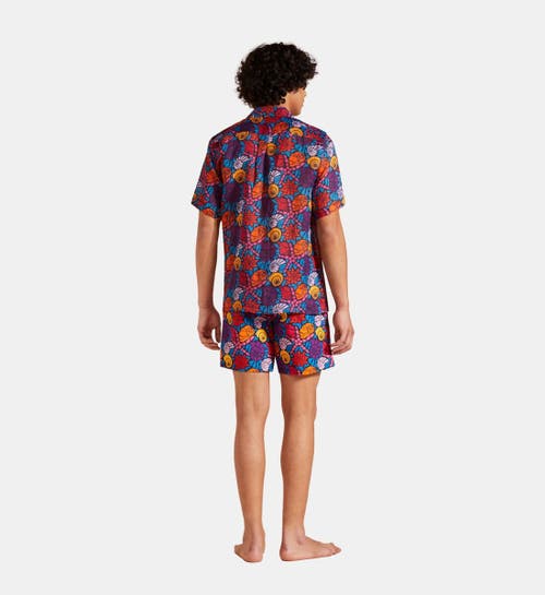 Vilebrequin Bowling Linen Nomea Sea Shells Shirt In Bleu Marine