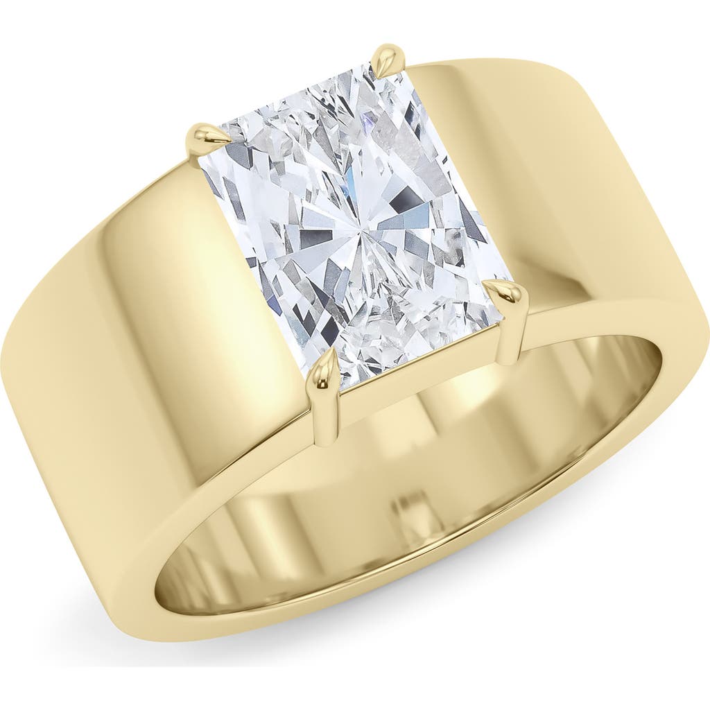 Hautecarat Radiant Cut Cigar Lab Created Diamond Ring In 2.00ctw 18k Yellow Gold