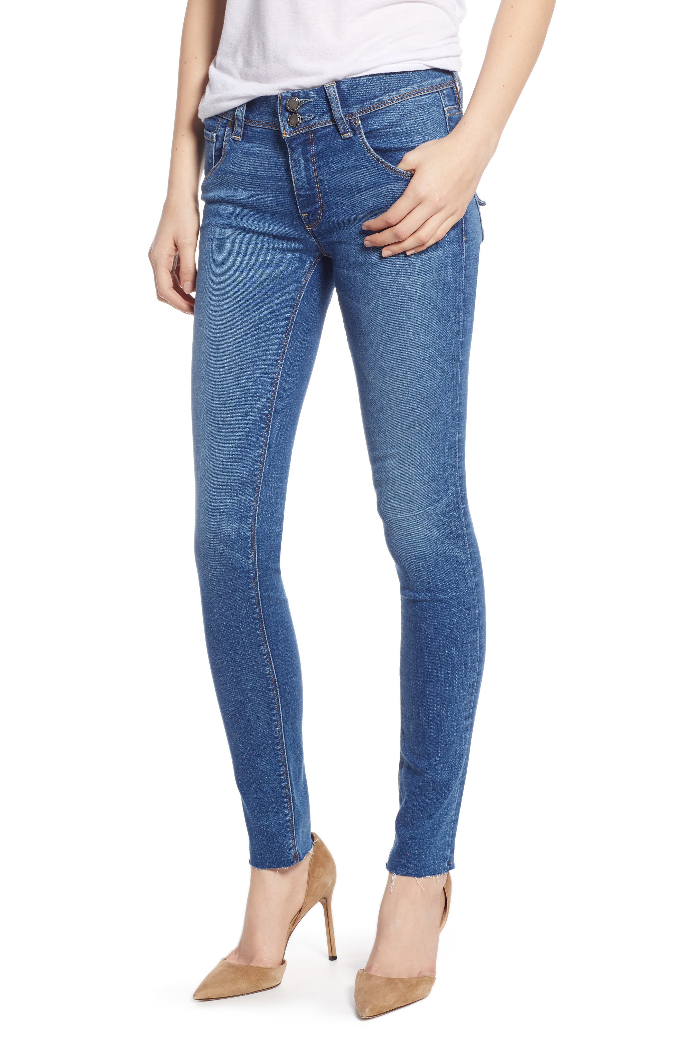 Hudson Jeans Collin Mid Rise Raw Hem Ankle Skinny Jeans (Vision