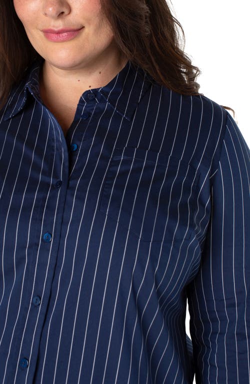 Shop Liverpool Los Angeles Classic Fit Stretch Poplin Button-up Shirt In Navy/white Pinstripe