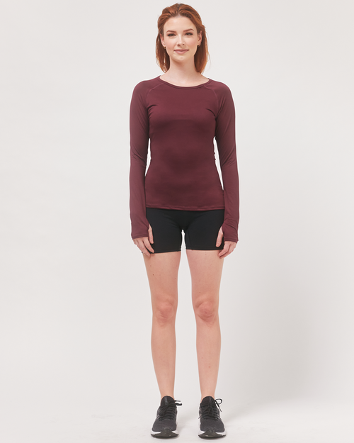 Rebody Active Citizen Compression Long Sleeve Top In Sangria Wine