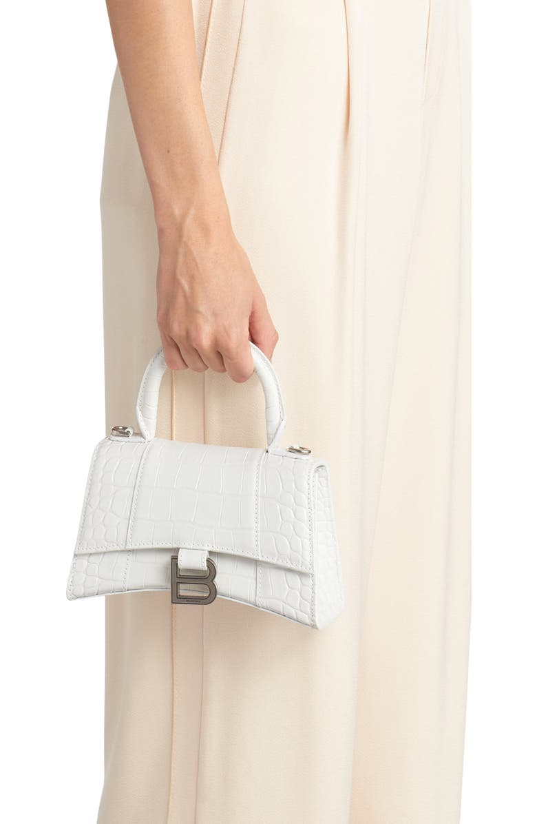 Balenciaga Extra Small Hourglass Croc Embossed Leather Top Handle Bag, Alternate, color, 