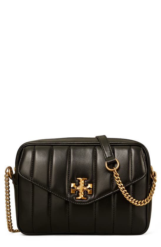 Tory Burch Kira Leather Camera Bag In Black / Rolled Gold