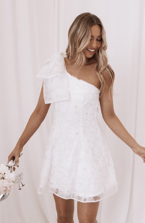 Petal And Pup Petal & Pup Ashly Beaded Floral One-shoulder Cocktail Minidress In White