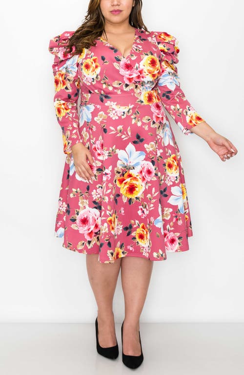 L I V D Floral Long Sleeve Knit Dress In Mauve Pink