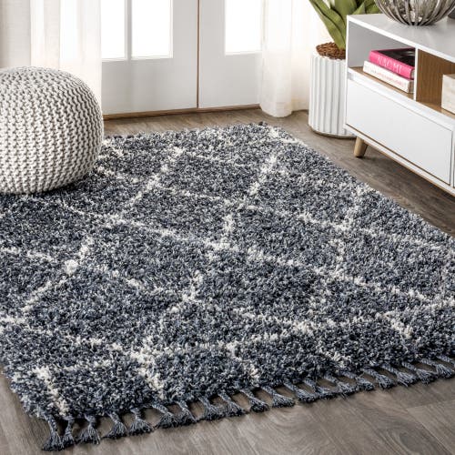 Jonathan Y Mercer Shag Plush Tassel Moroccan Geometric Area Rug In Blue/cream