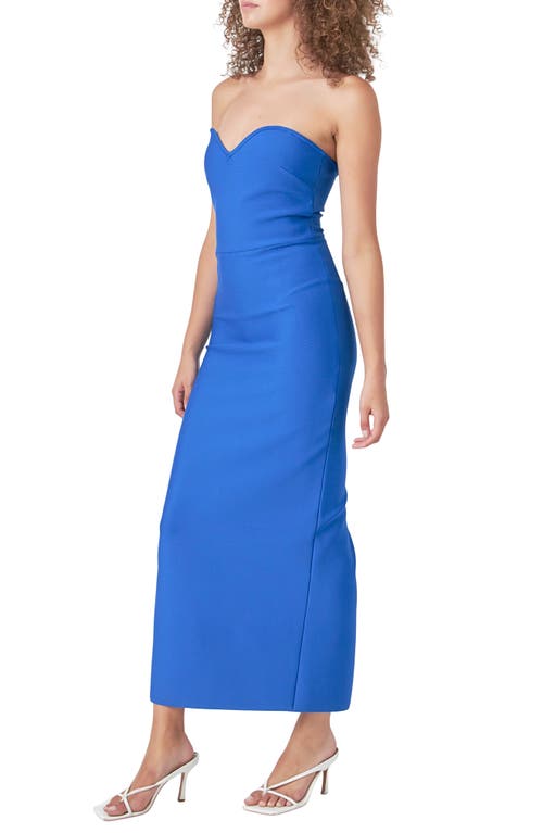 Shop Endless Rose Strapless Sweetheart Neck Knit Dress In Blue