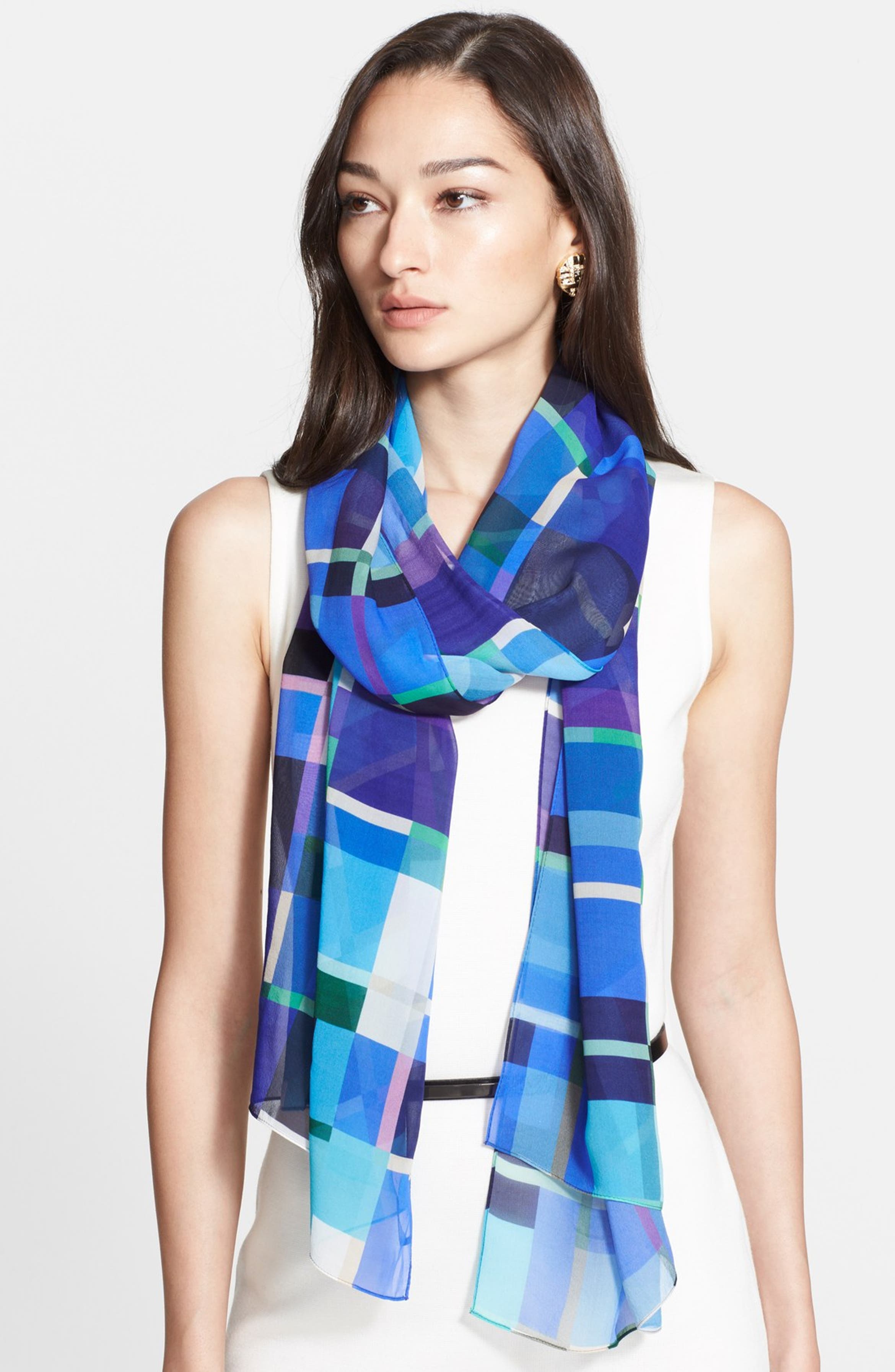St. John Collection Mosaic Print Silk Georgette Scarf | Nordstrom