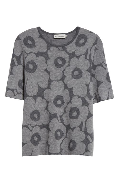 Shop Marimekko Kehys Unikko Short Sleeve Wool Sweater In Grey Dark Grey