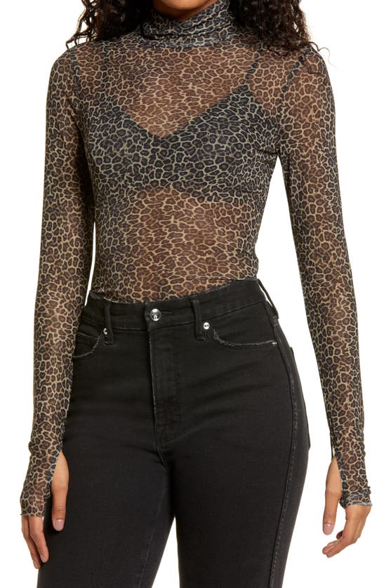 Afrm Zadie Semi Sheer Turtleneck In Vintage Leopard