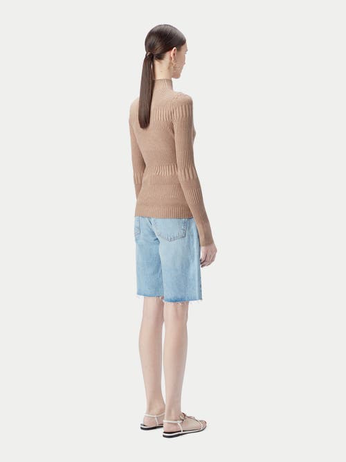 Gobi Mongolian Cashmere High-neck Ribbed Cotton Silk Cashmere Blend Sweater In Timber Wolf