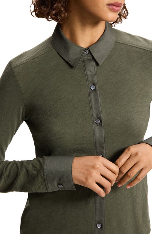 Shop Theory Riduro C.nebulous Organic Cotton Slub Long Sleeve Button-up Shirt In Dark Olive