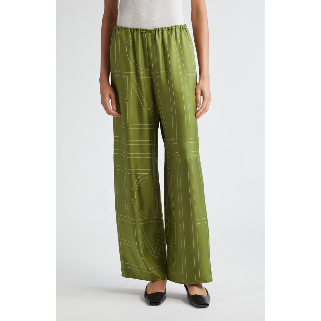 Totême Monogram Silk Pj Bottoms Laurel In Laurel