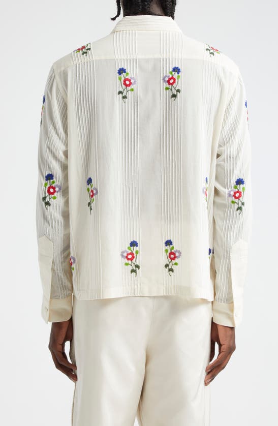 Shop Bode Beaded Wildflower Long Sleeve Cotton Button-up Shirt In White Multi