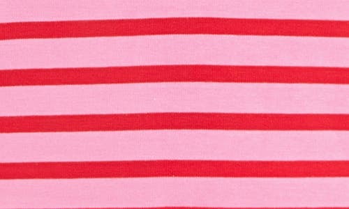 English Factory Stripe Long Sleeve Polo In Pink/red
