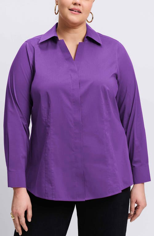 Shop Foxcroft Taylor Long Sleeve Stretch Button-up Shirt In Purple Topaz