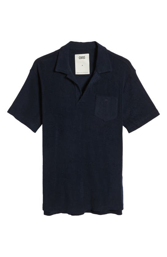 Shop Oas Johnny Collar Terry Cloth Polo In Blue
