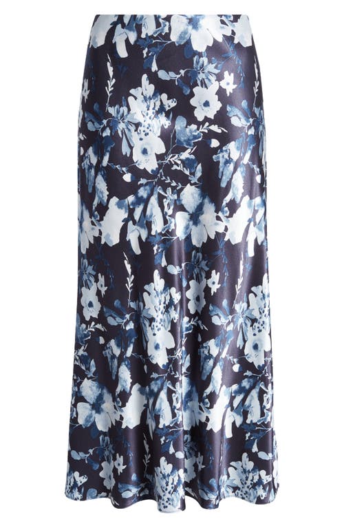 Shop Rails Anya Floral Satin Midi Skirt In Indigo Blossoms