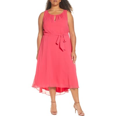 Plus Size Tahari Sleeveless Chiffon Midi Dress, Coral