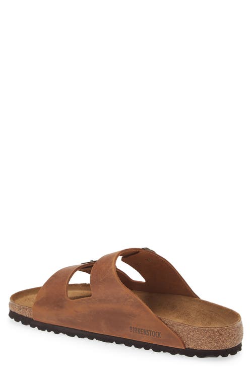 Birkenstock Arizona Soft Slide Sandal In Cognac Oiled Leather