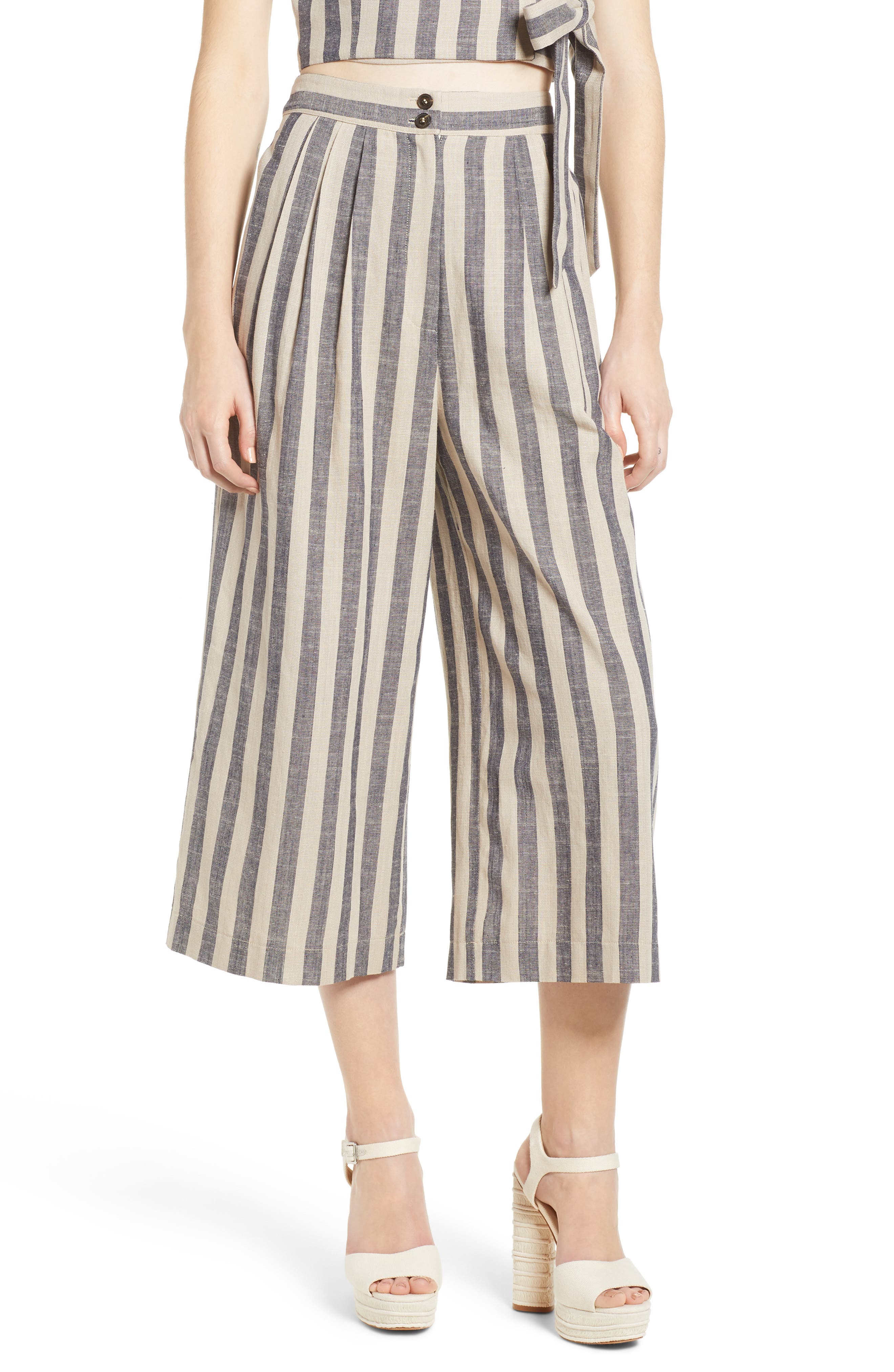 striped cropped wide leg pants