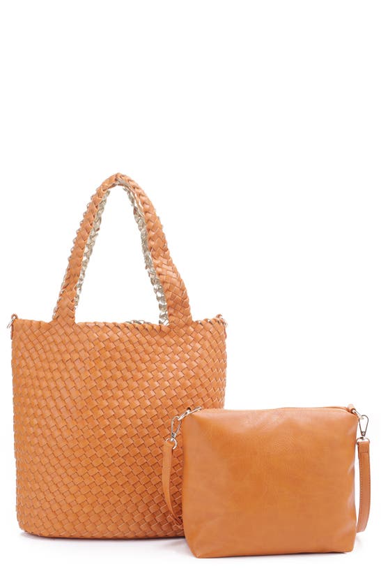 Woven Vegan Leather Shopper Bag