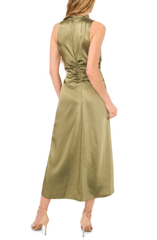 Shop Parker The Ayla Ruched Satin Midi Dress In Chive Green