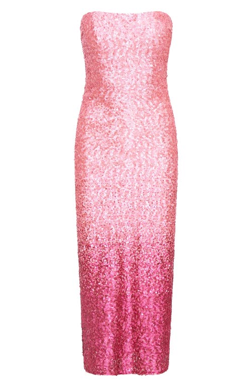 Loveshackfancy Stasia Sequined Strapless Midi Dress In Pink Ombre