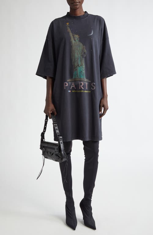 Balenciaga Paris Liberty Distressed T-shirt In 1083 Faded Black