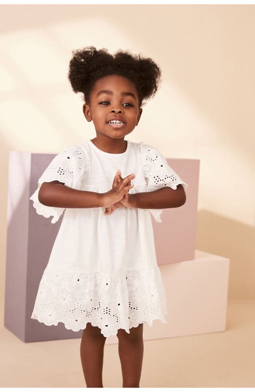 Shop Next Kids' Eyelet Flutter Sleeve Cotton Dress In Cream