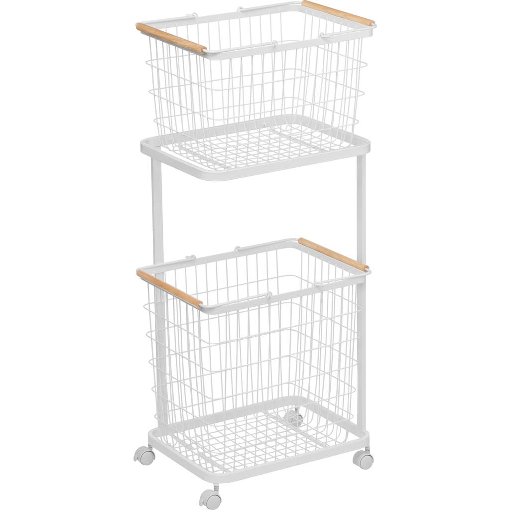 Yamazaki Tosca Rolling Laundry Cart & Baskets Set In White