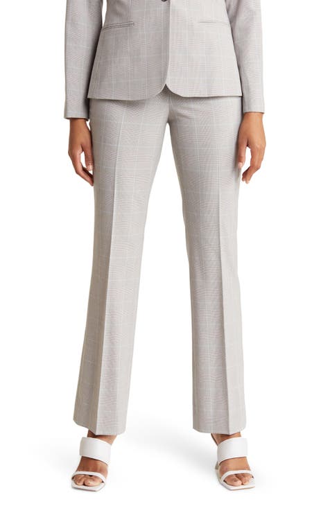 Women Grey Textured Formal Regular Fit Trousers