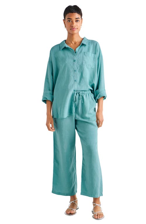 Shop Splendid Dawson Linen Blend Drawstring Pants In Turquoise