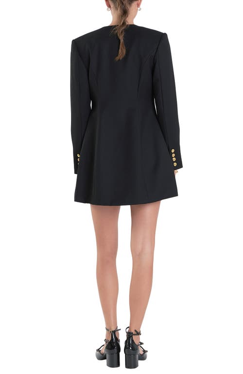 Shop English Factory Padded Shoulder Long Sleeve Minidress In Black