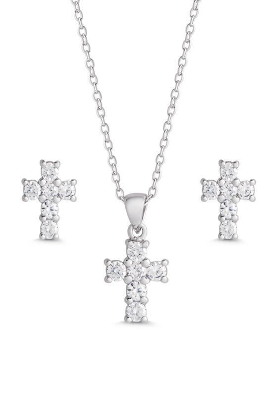 Shop Lily Nily Kids' Cubic Zirconia Pendant Necklace & Stud Earrings Set In Silver