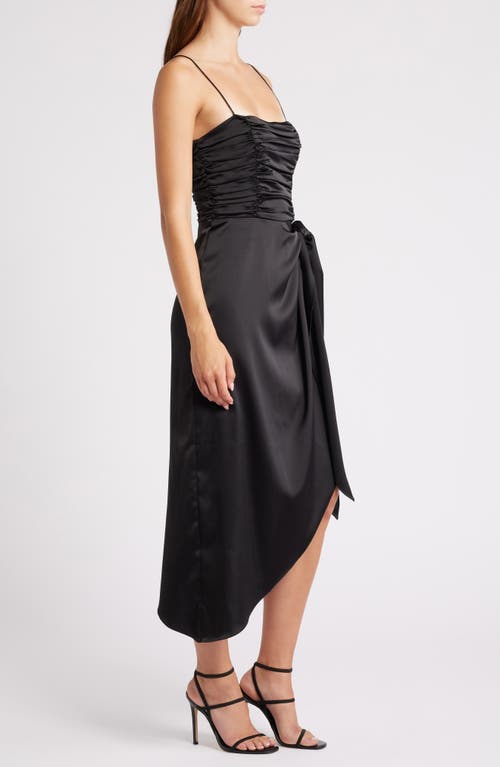 Shop Wayf The Julia Ruched Asymmetric Satin Cocktail Dress In Black