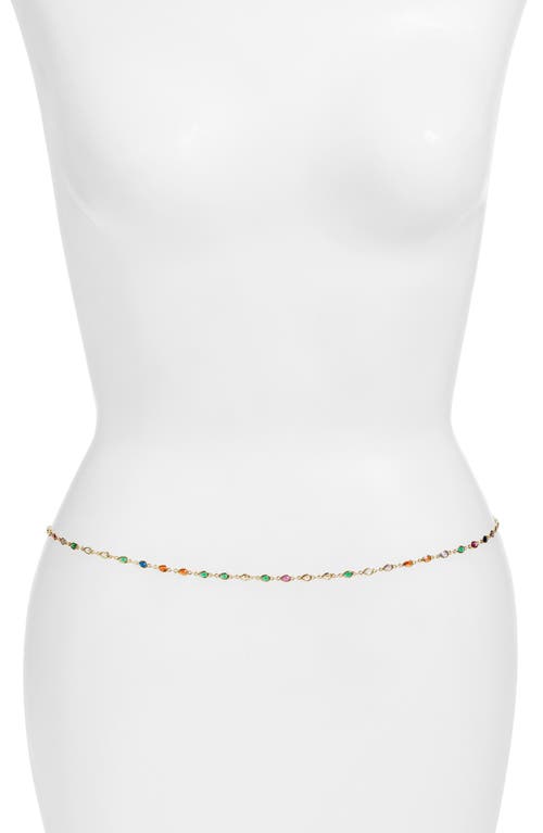 Rainbow Crystal Station Belly Chain in Gold