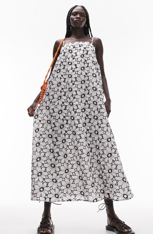Topshop Floral Embroidered Swing Sundress White Multi at Nordstrom,