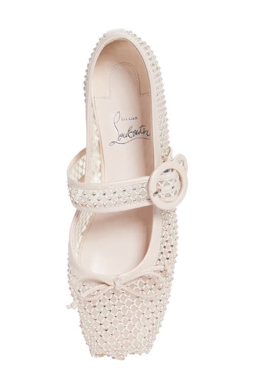 Shop Christian Louboutin Mamastrapitna Crystal Embellished Mesh Flat In Leche Silk/lin Leche