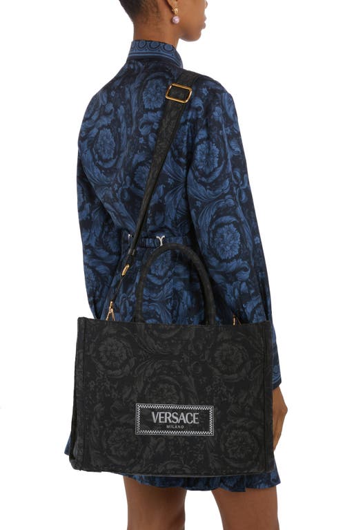 Shop Versace Barocco Athena Medium Tote In Black/-gold