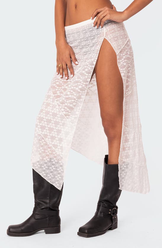 Shop Edikted Sheer Patchwork Lace Midi Skirt In White