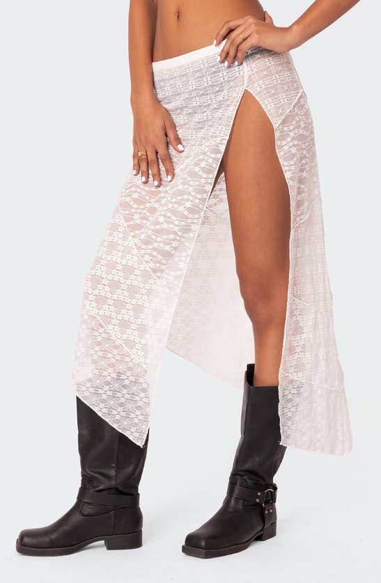 Edikted Sheer Patchwork Lace Maxi Skirt In White