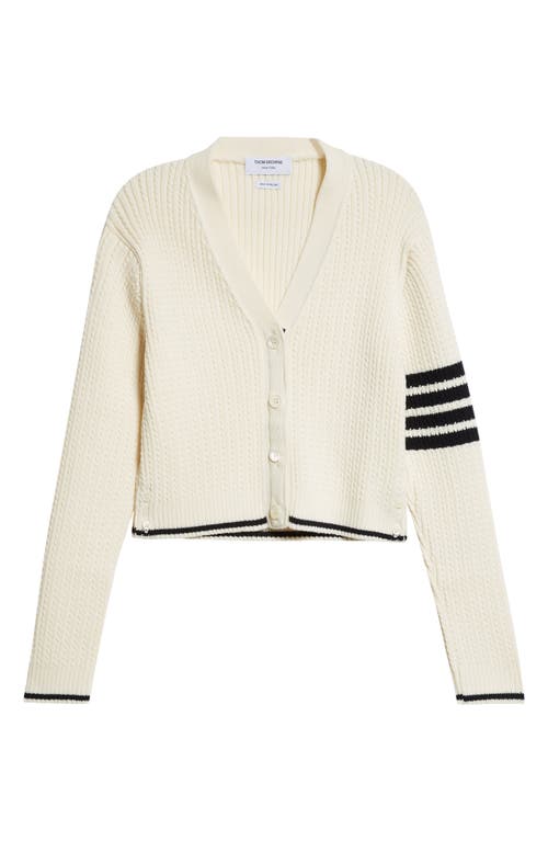 Shop Thom Browne 4-bar Baby Cable Knit Crop Cardigan In Off White