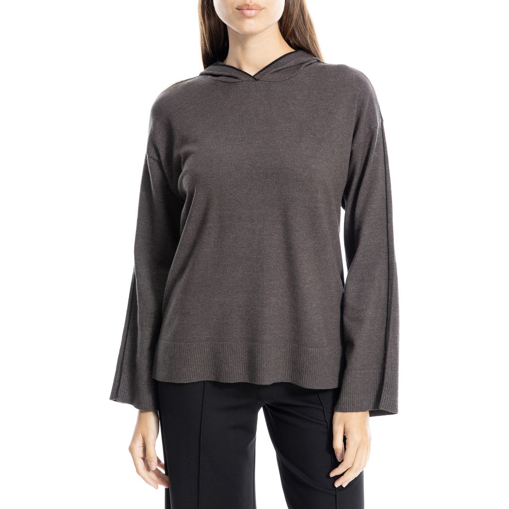 Max Studio Fine Gauge Hoodie In Dark Gray/black