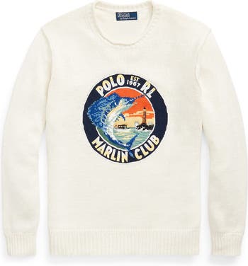 Topshop Intarsia Sweater Blue White Knit Sail Boat Long Sleeves Collar  Print Top
