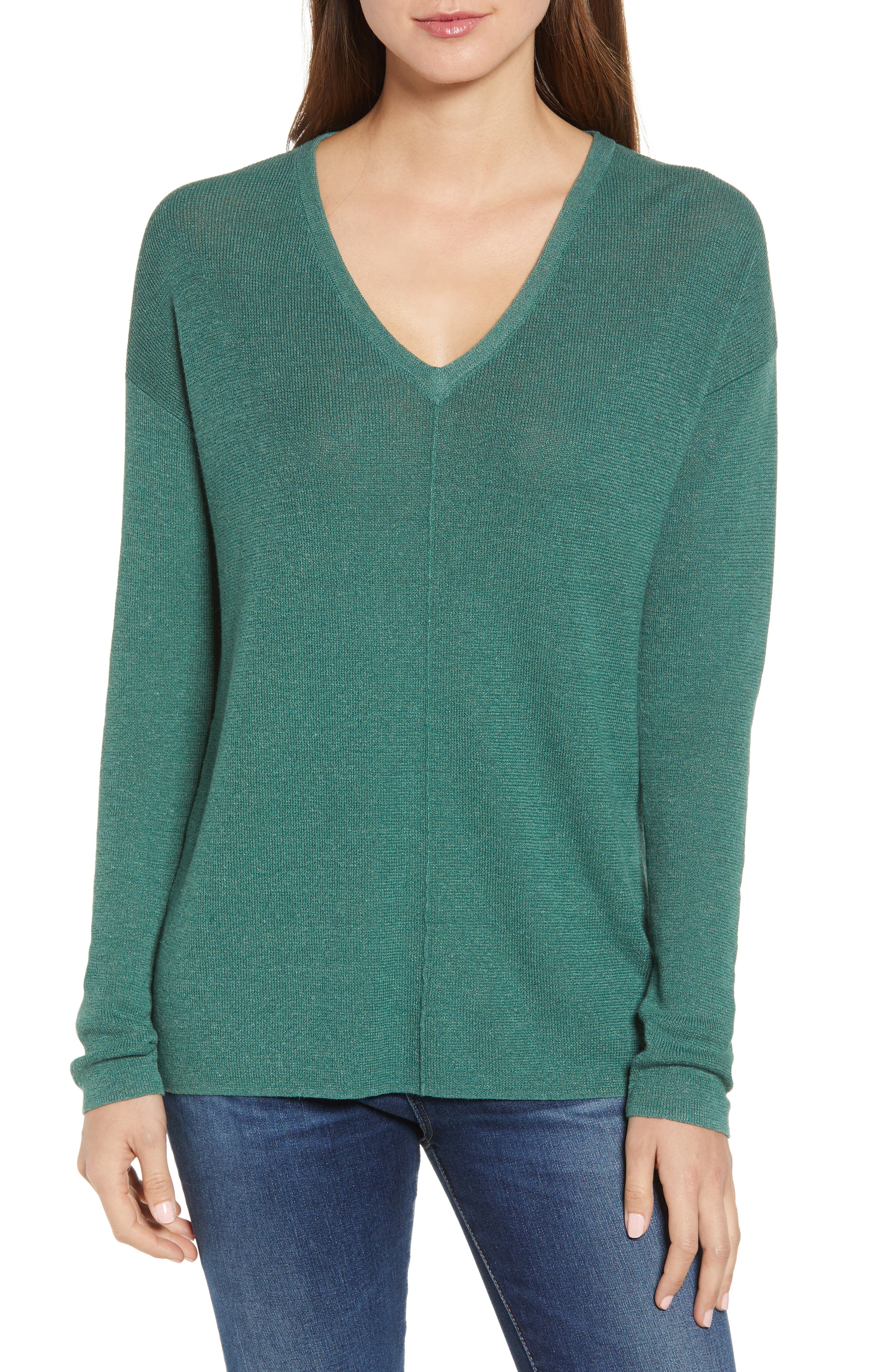 Caslon V-Neck Sweater, Green