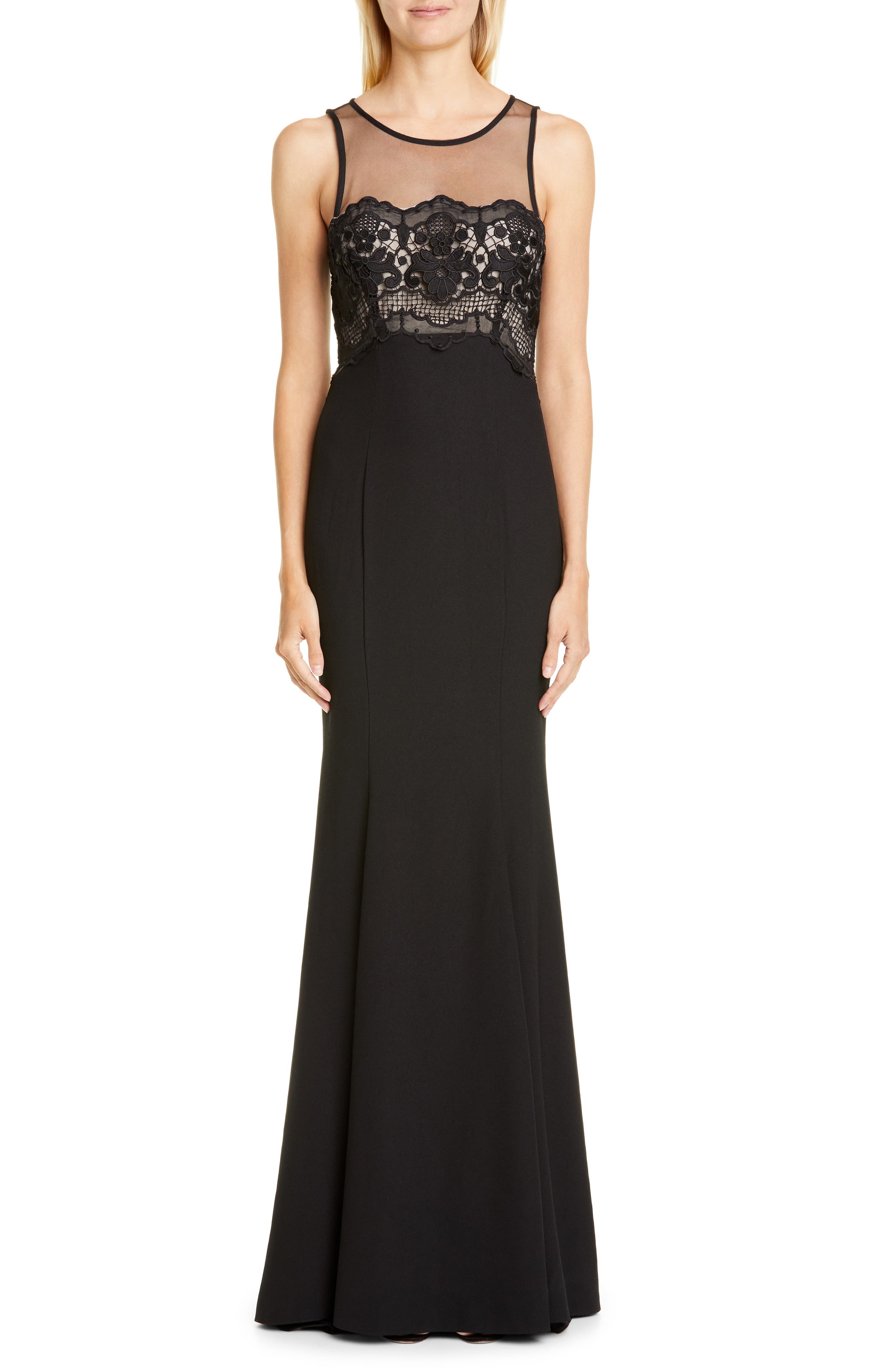 Zac Zac Posen Ken Illusion Neck Gown, Black